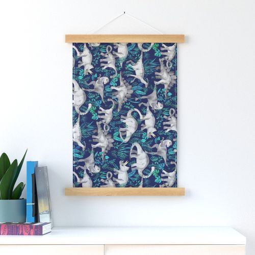 Rotated Dinosaur Jungle Dark Blue Purple Background medium print