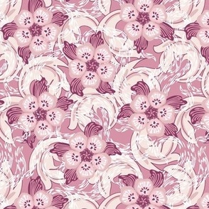 Whirlwinds of flowers, pink and cream. Pink-cream background