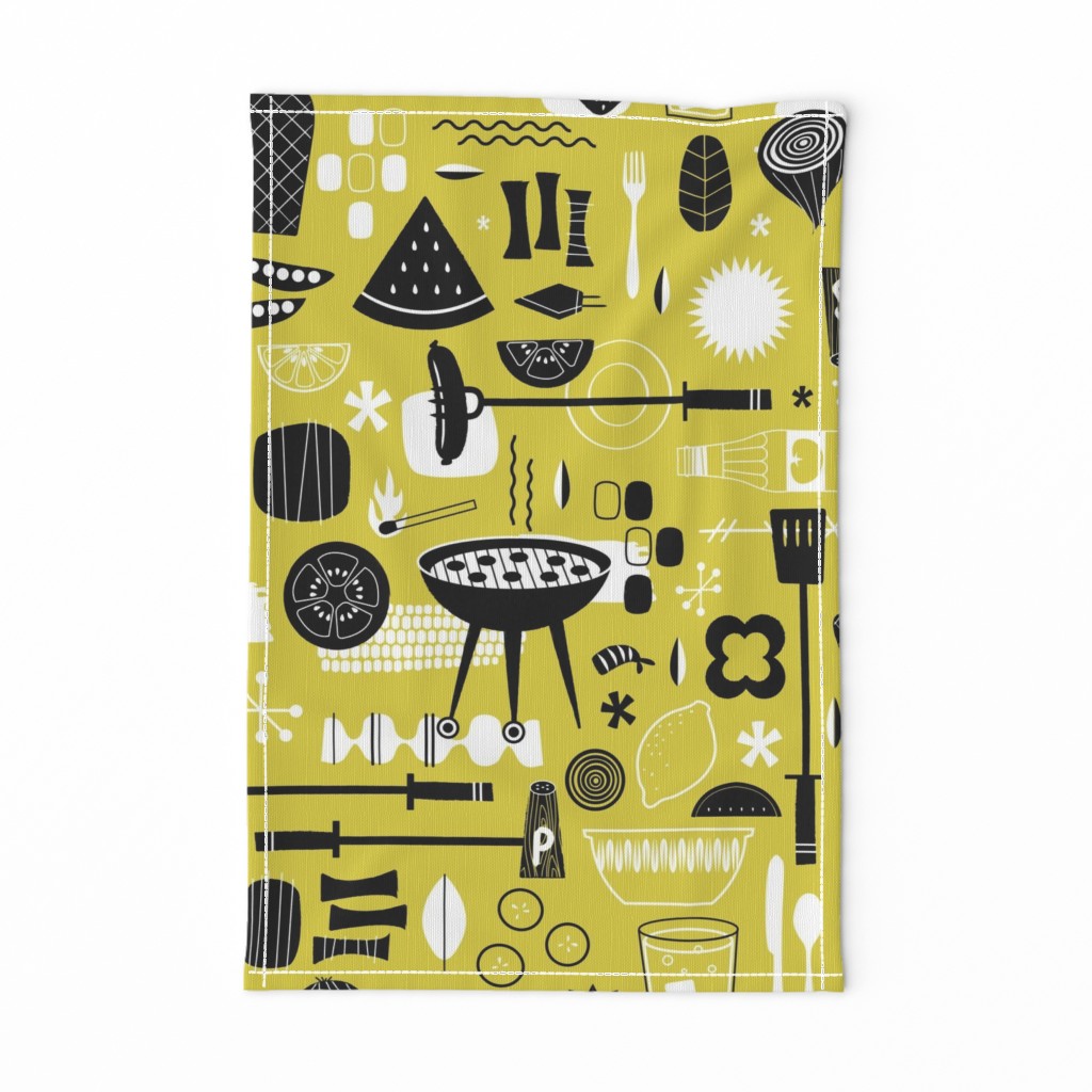 Backyard Barbecue Barkcloth - Mustard