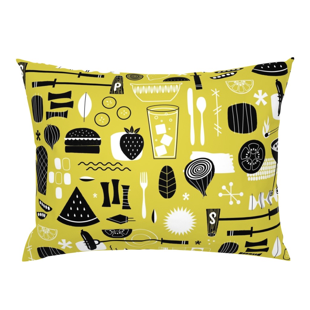 Backyard Barbecue Barkcloth - Mustard