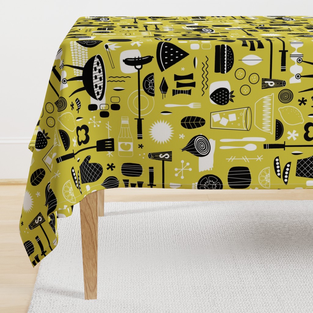 Backyard Barbecue Barkcloth - Mustard