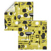 Backyard Barbecue Barkcloth - Mustard