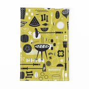 Backyard Barbecue Barkcloth - Mustard