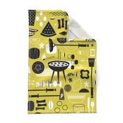 Backyard Barbecue Barkcloth - Mustard