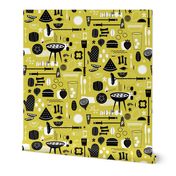 Backyard Barbecue Barkcloth - Mustard