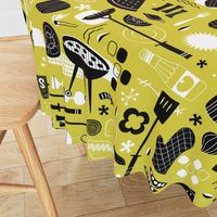 Backyard Barbecue Barkcloth - Mustard