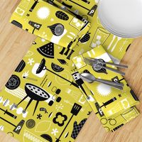 Backyard Barbecue Barkcloth - Mustard