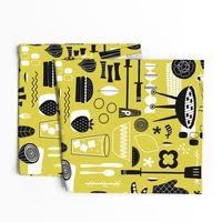 Backyard Barbecue Barkcloth - Mustard