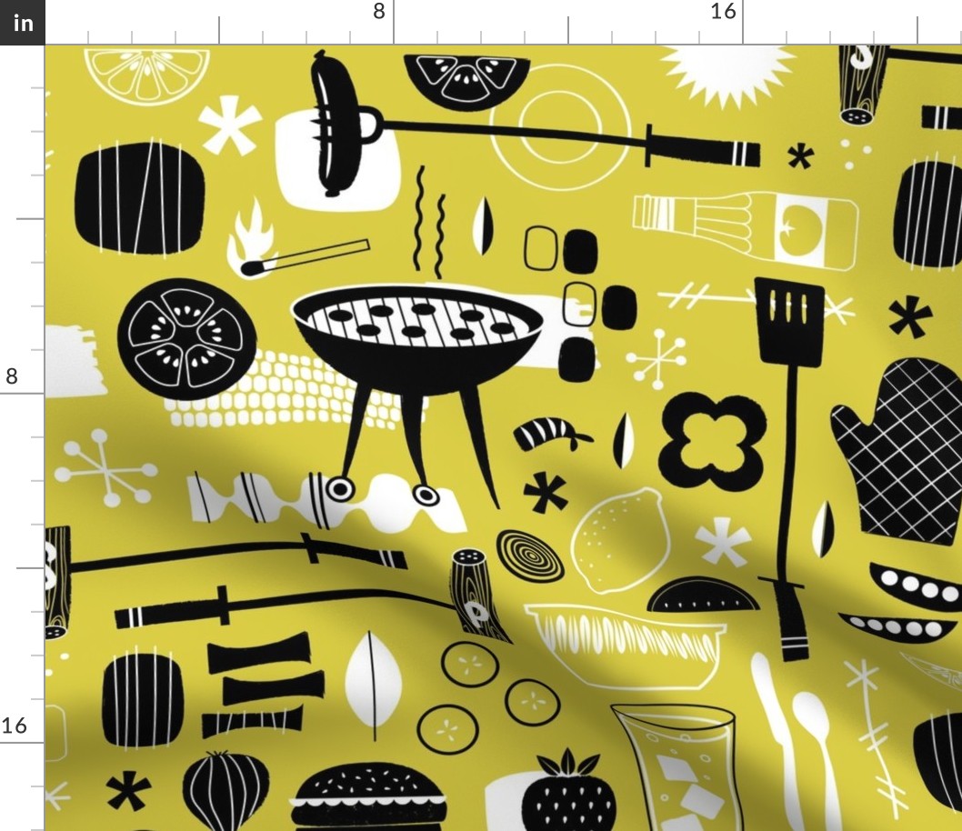 Backyard Barbecue Barkcloth - Mustard