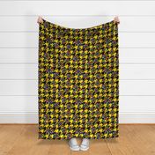 Modern Retro Floral Houndstooth Check, 1970s Fashion Fabric, Vintage Flower Power Hippy Chic, Colorful Trendy Modern Black Yellow Fashion Graphic, 70s Retro Dogstooth Fashion Check, Fashion Forward Floral Chic, Vivid Primary Flower Palette Graphic Vibes  