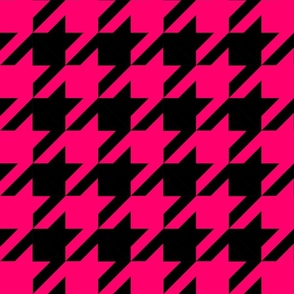 Hot Pink Houndstooth Check, Modern Fashion Fabric, Large Scale Classic Pattern, Color Clash, Vivid Pink Black Houndstooth, Modern Black Pink Fashion Color Palette, Bold Graphic Vibes, Groovy Hippy Psychedelic Seventies Retro Chic, Modern Take Retro Reviva