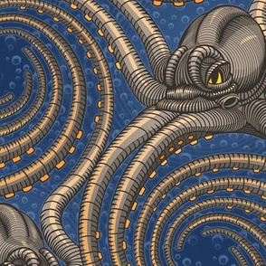 ★ KRAKEN ' ROLL ★ Navy Blue - Large Scale / Collection : Kraken ' Roll – Steampunk Octopus Print