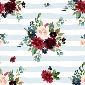 8" Rustic Boho Florals - Blue Stripes