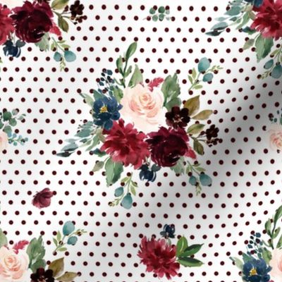 8" Rustic Boho Florals - Burgundy Polka Dots