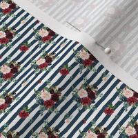 1.5" Rustic Boho Florals - Dark Blue Stripes