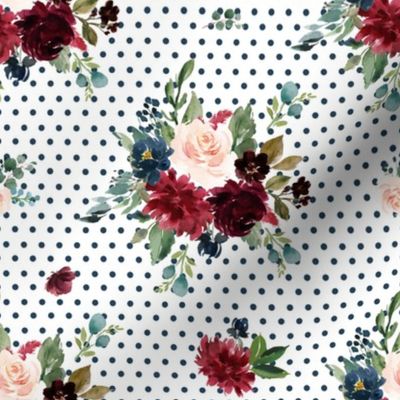 8" Rustic Boho Florals - Dark Blue Polka Dots