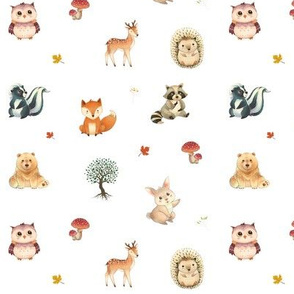 Woodland Critters on White