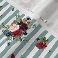 4" Rustic Boho Florals - Muted Blue Stripes
