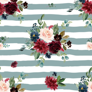 21" Rustic Boho Florals - Muted Blue Stripes