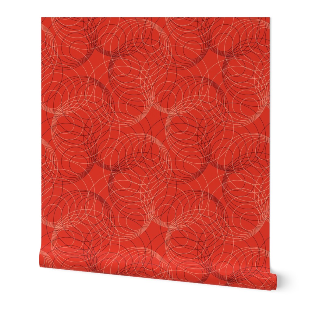 Vintage Matchbox Circles - Peach and Dark on Red