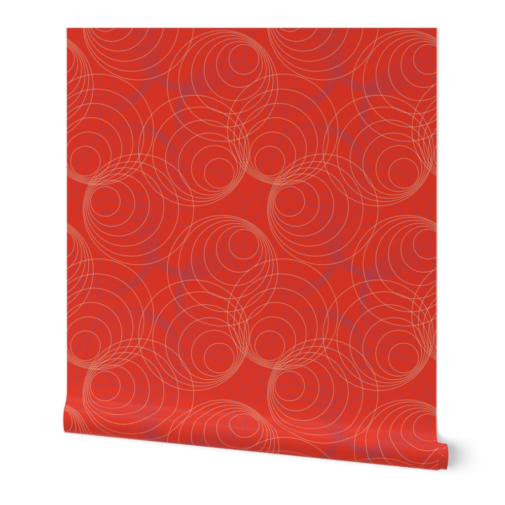 Vintage Matchbox Circles - Violet and Peach on Red