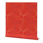 Vintage Matchbox Circles - Violet and Peach on Red