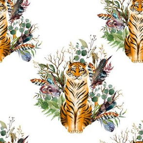 8" Boho Tiger Florals - White