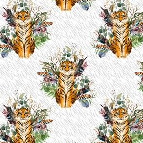 4" Boho Tiger Florals - Grey Stripes