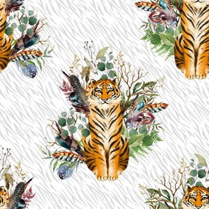 8" Boho Tiger Florals - Grey Stripes