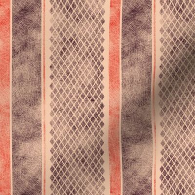 Vintage Matchbox Stripe - Red and Dark on Peach