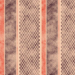 Vintage Matchbox Stripe - Red and Dark on Peach