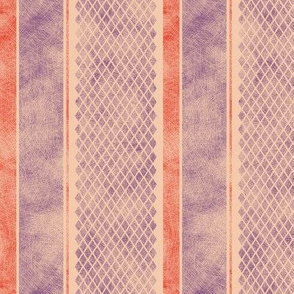 Vintage Matchbox Stripe - Violet and Red on Peach