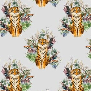 4" Boho Tiger Florals - Grey