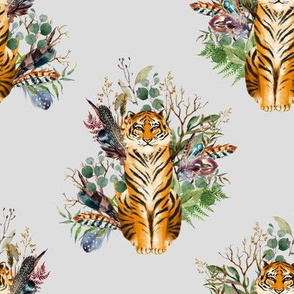 8" Boho Tiger Florals - Grey