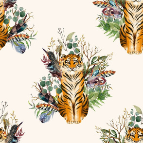 18" Boho Tiger Florals - Ivory