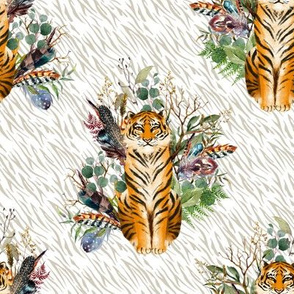 8" Boho Tiger Florals - Taupe Stripes