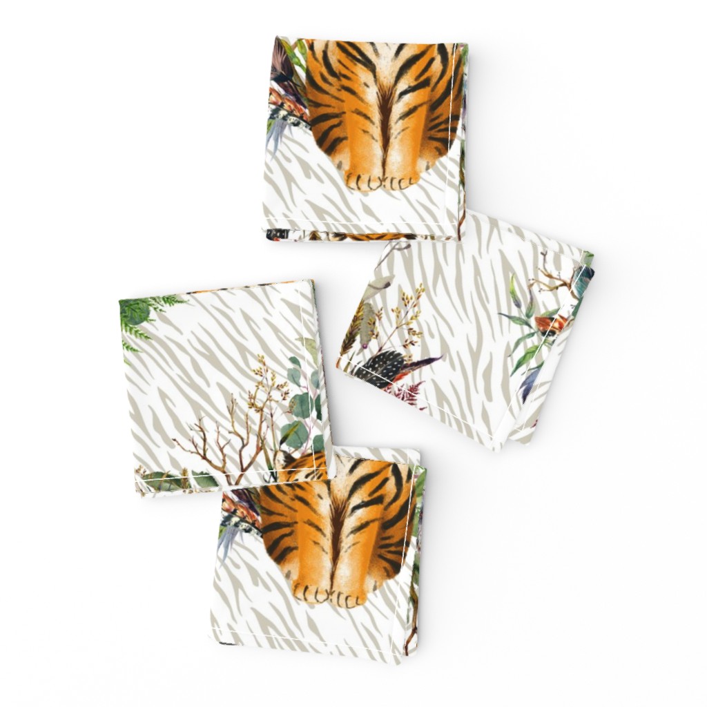 18" Boho Tiger Florals - Taupe Stripes