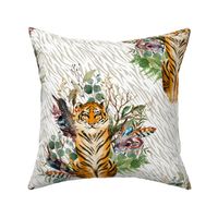 18" Boho Tiger Florals - Taupe Stripes