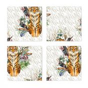 18" Boho Tiger Florals - Taupe Stripes