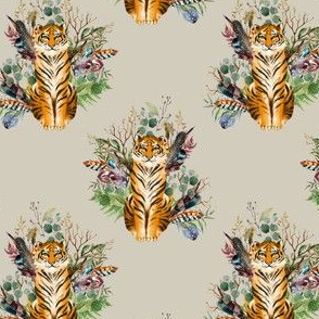 4" Boho Tiger Florals - Taupe