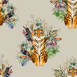 8" Boho Tiger Florals - Taupe