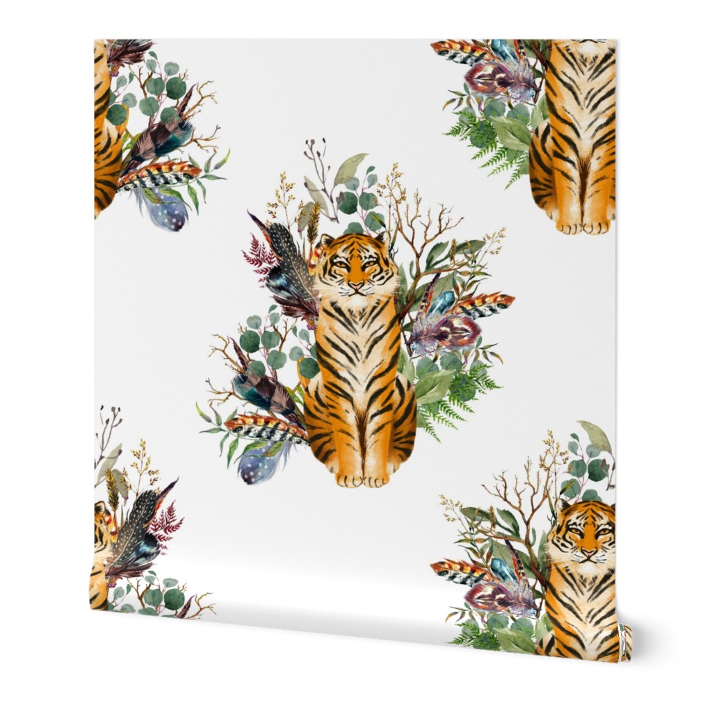 1.5" Boho Tiger Florals - White 2