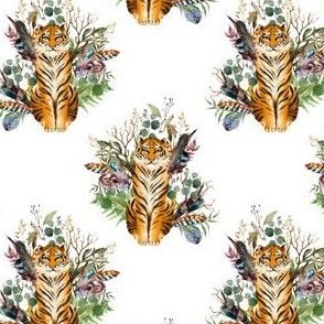 4" Boho Tiger Florals - White 2