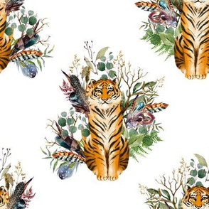 8" Boho Tiger Florals - White 2