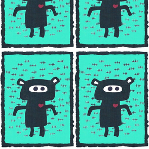 Large Pig teal fabric