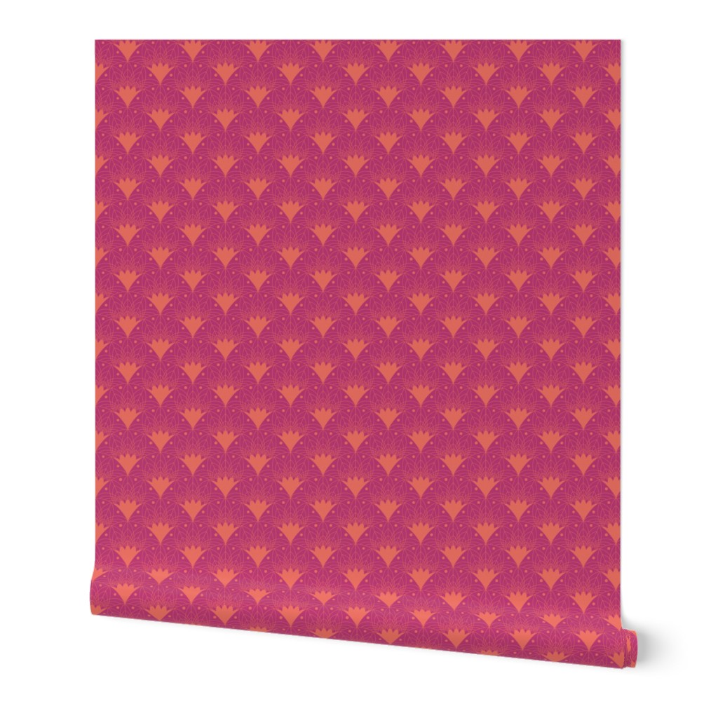 Art Deco Fans and Dots in Orange and Fuchsia, Small