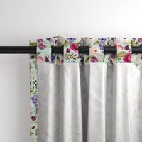 Floral ROTATED - Plum Purple & Blush Flowers (mint blue) Garden Blooms Baby Girl Nursery