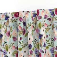 Floral ROTATED - Plum Purple & Blush Flowers (mint blue) Garden Blooms Baby Girl Nursery