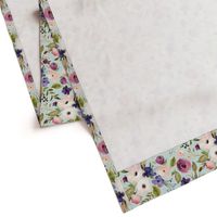 Floral ROTATED - Plum Purple & Blush Flowers (mint blue) Garden Blooms Baby Girl Nursery