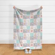 Baby Girl Woodland Patchwork Quilt Top - Nursery Bedding Blanket Pink Mint Peach Lavender GingerLous